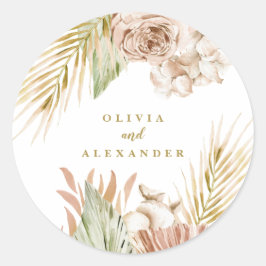 Boho Tropical Floral and Palm Wedding Runder Aufkleber