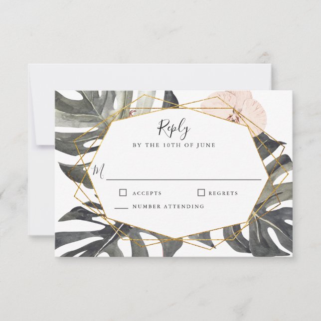 Boho Tropical Floral Geometric Frame Wedding RSVP Karte (Vorderseite)