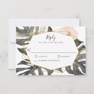 Boho Tropical Floral Geometric Frame Wedding RSVP Karte