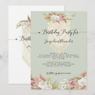 Boho Tropical Floral Pampas Grass Birthday Party Einladung