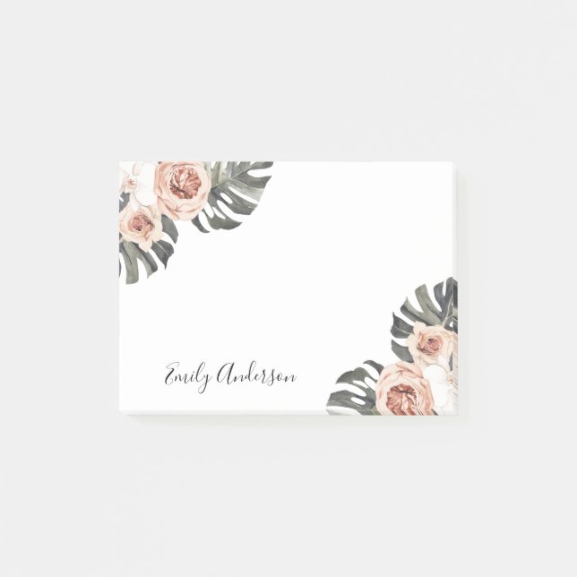 Boho Tropical Floral Personalisiert Post-it Klebezettel (Vorderseite)