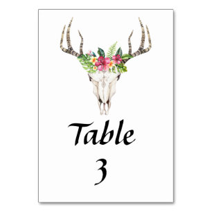 Boho Tropical Floral Skull Tischnummer