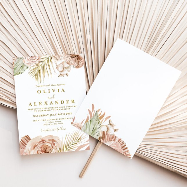Boho Tropical Floral und Palm Terracotta Hochzeit Einladung (Von Creator hochgeladen)