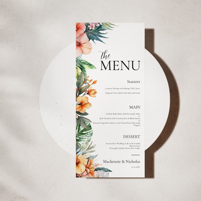 Boho Tropical Floral Wedding Menu Menükarte (tropical wedding food menu)