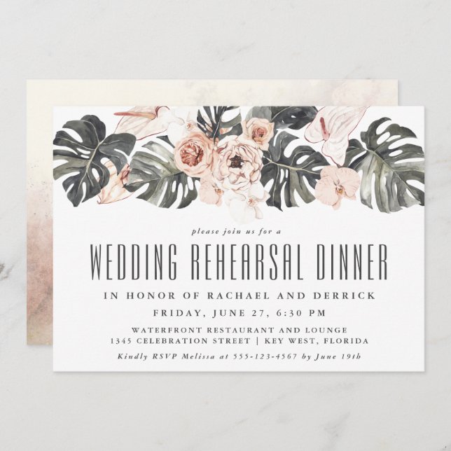 Boho Tropical Floral Wedding Probe Dinner Einladung (Vorne/Hinten)