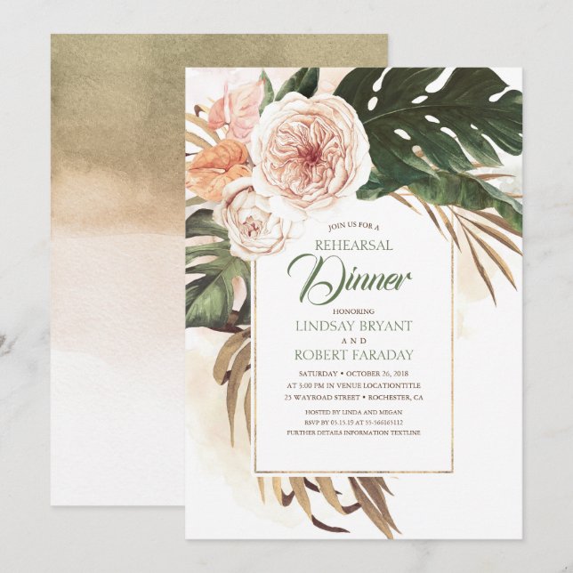 Boho Tropical Floral Wüste Probe Dinner Einladung (Vorne/Hinten)