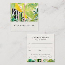 Boho Tropical Foliage Botanical Gift Certificate Quadratische Visitenkarte