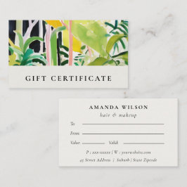 Boho Tropical Foliage Botanical Gift Certificate Visitenkarte