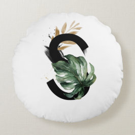 Boho Tropical Greenery Letter S Monogram Rundes Kissen
