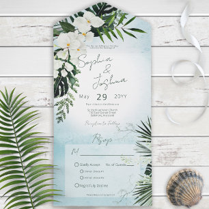 Boho Tropical Greenery Modernes Aqua Dinner All In One Einladung