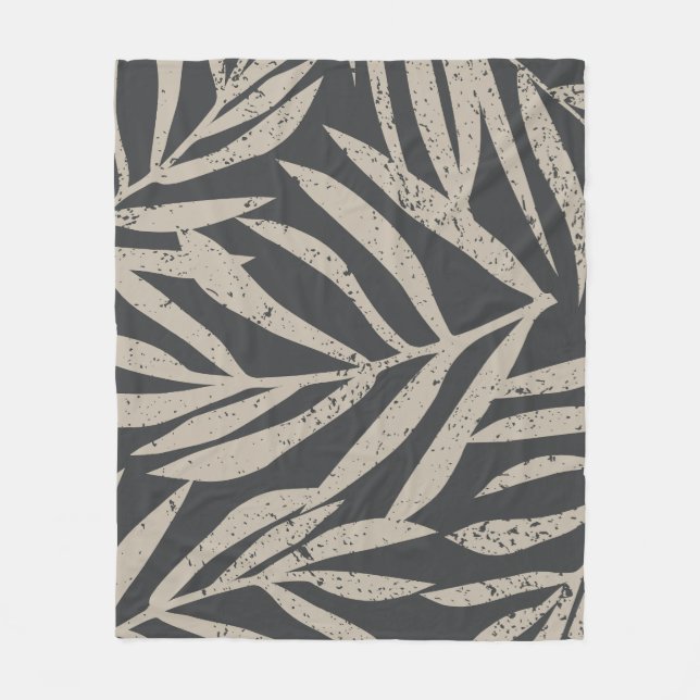 Boho Tropical Grunge Palm Blätter Muster Fleecedecke (Vorderseite)