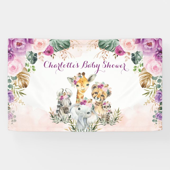 Boho Tropical Jungle Floral Greenery Baby Dusche Banner (Horizontal)