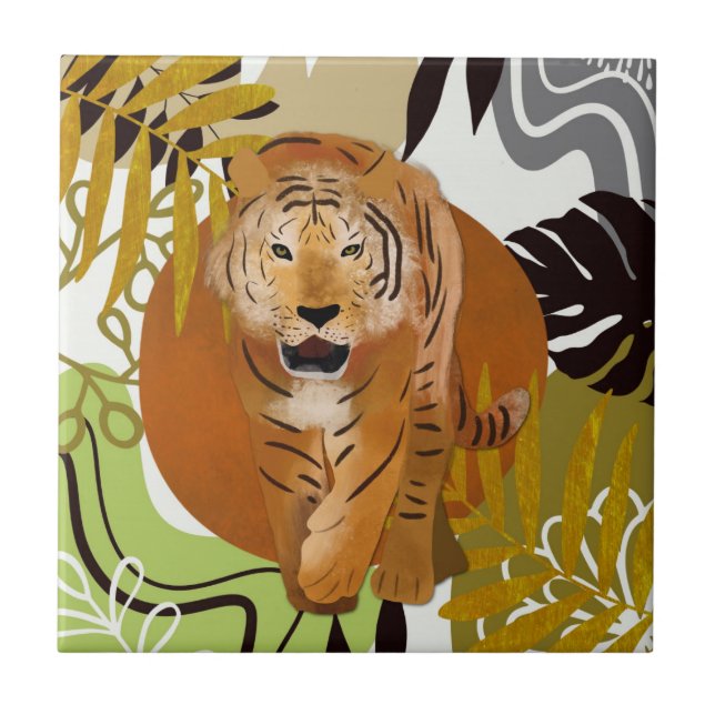 Boho Tropical Jungle Tiger Fliese (Vorderseite)