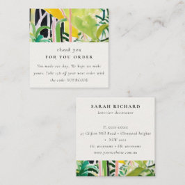 Boho Tropical Leafy Foliage Botanical Thank You Quadratische Visitenkarte