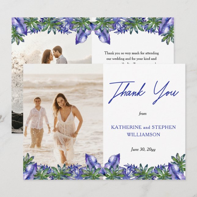 Boho Tropical Lila | Green Wedding Foto Vielen Dan Dankeskarte (Vorne/Hinten)