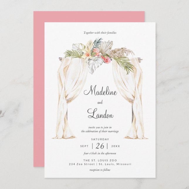 Boho Tropical Mariage Destination Invitation (Devant / Derrière)