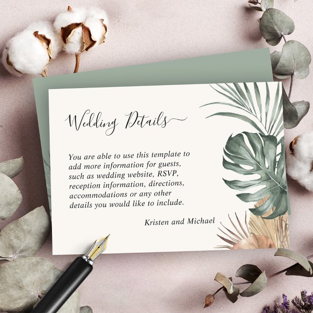 Boho Tropical Monstera Blätter Hochzeiten Details Begleitkarte (Von Creator hochgeladen)