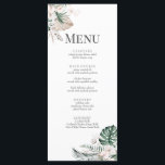 Boho Tropical Orchid & Monstera Wedding Menu Card Menükarte<br><div class="desc">Diese schöne Hochzeitskarte ist die perfekte Ergänzung zur Tropical Garden Kollektion, die Orchideen, Monstera-Blätter, Palmenfronten und Pampas-Gras in den Erdfarben Grün, Braun und Weiß enthält. Das elegante und stilvolle Design zeichnet sich durch einen Rahmen rund um den Text aus, der ihn nicht vollständig umschließt, wodurch er ein einzigartiges und modernes...</div>
