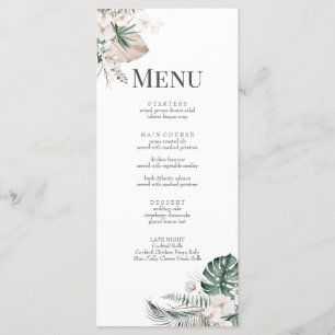 Boho Tropical Orchid & Monstera Wedding Menu Card Menükarte