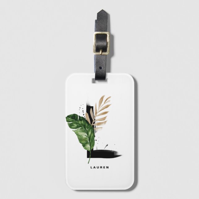 Boho Tropical Palm Letter L Monogram Bridesmaid Gepäckanhänger (Vorderseite Vertikal)