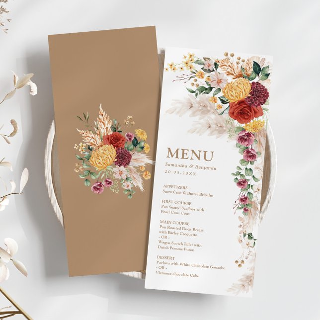 Boho Tropical Pampas Fleurs Mariage Cartes de menu (Créateur téléchargé)
