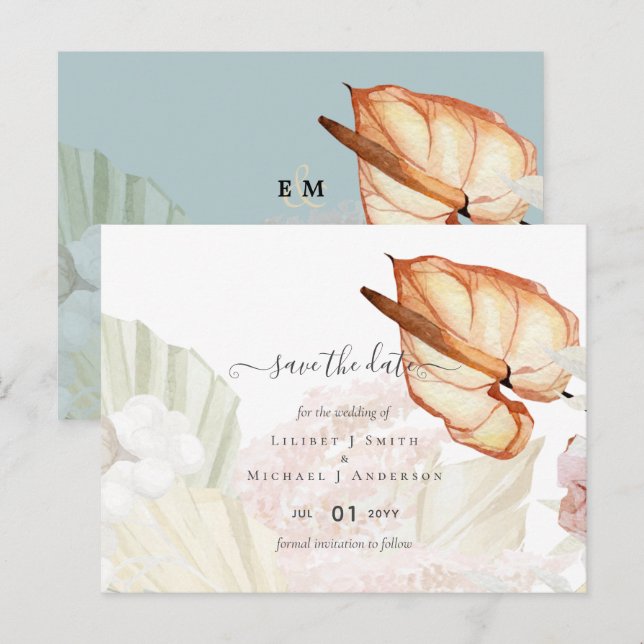 BOHO Tropical Pampas Grass Wedding Postkarte (Vorne/Hinten)
