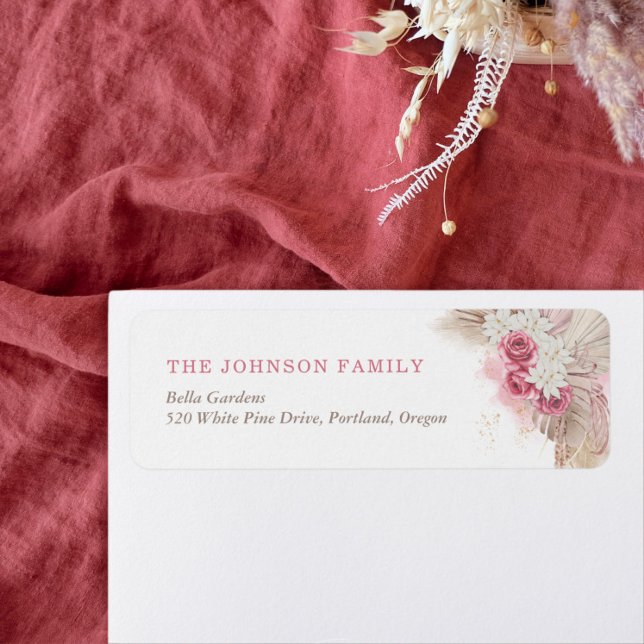 Boho Tropical Pink Rose Baby Dusche Rücksendeadres (Von Creator hochgeladen)