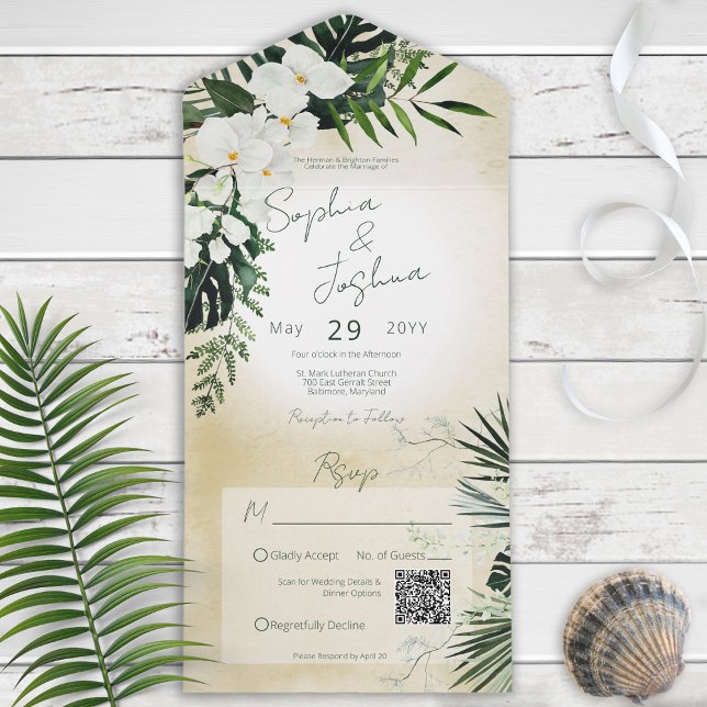 Boho Tropical Sand QR Code All in One Invitation (Créateur téléchargé)