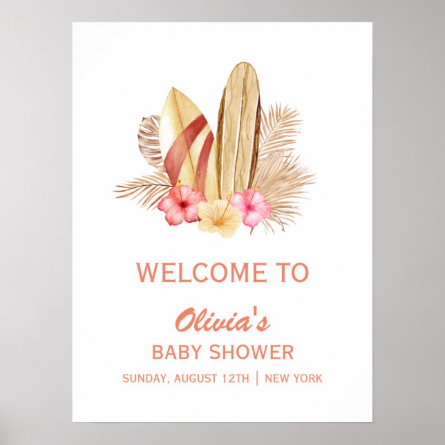 Boho Tropical SurfIng Babydusche Willkommen Poster (Vorne)