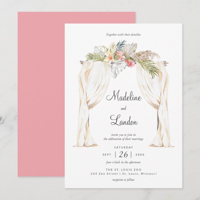 Boho Tropical Wedding Destination Einladung (Vorne/Hinten)