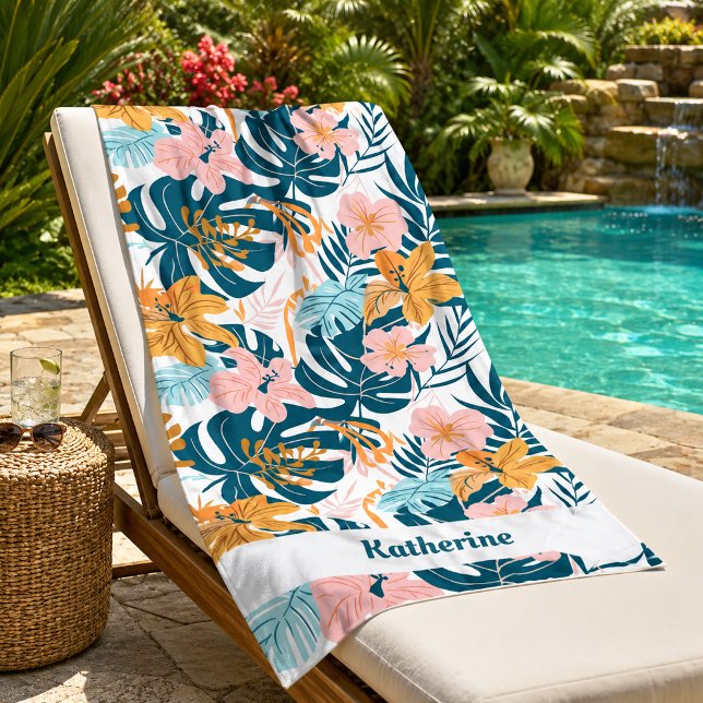 Boho Tropische Blätter Blumen Strandtuch (Von Creator hochgeladen)