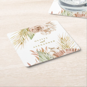 Boho-Tropische Blumen- und Palmenhochzeit Rechteckiger Pappuntersetzer