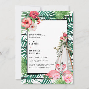 Boho-Tropische Flamingo-Hochzeitseinladung Save The Date