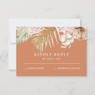 Boho-Tropische-Floral-und-Palm-Terrakotta-Hochzeit RSVP Karte