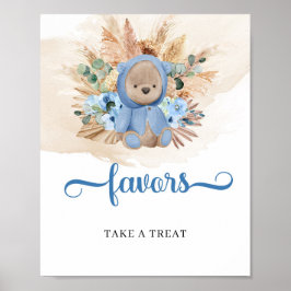 Boho tropische Junge Teddy Bären Pampas Gras Gefäl Poster