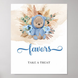Boho tropische Junge Teddy Bären Pampas Gras Gefäl Poster