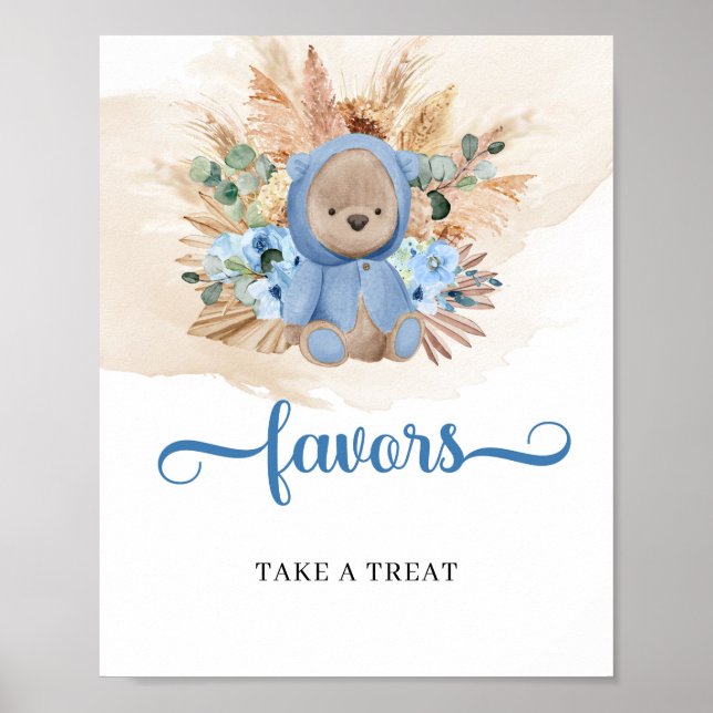 Boho tropische Junge Teddy Bären Pampas Gras Gefäl Poster (Vorne)