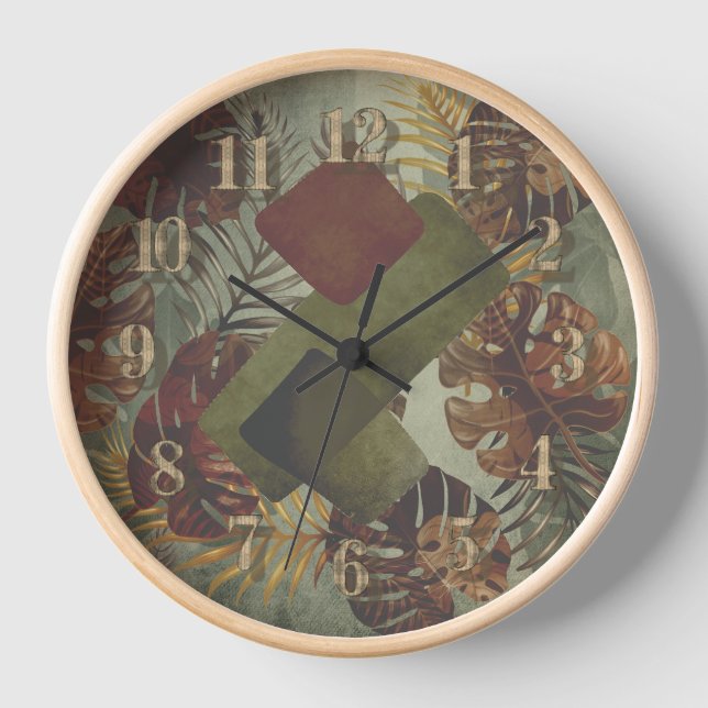 Boho tropische Monstera Palmenblatt 70er Jahre grü Uhr (Vorderseite)