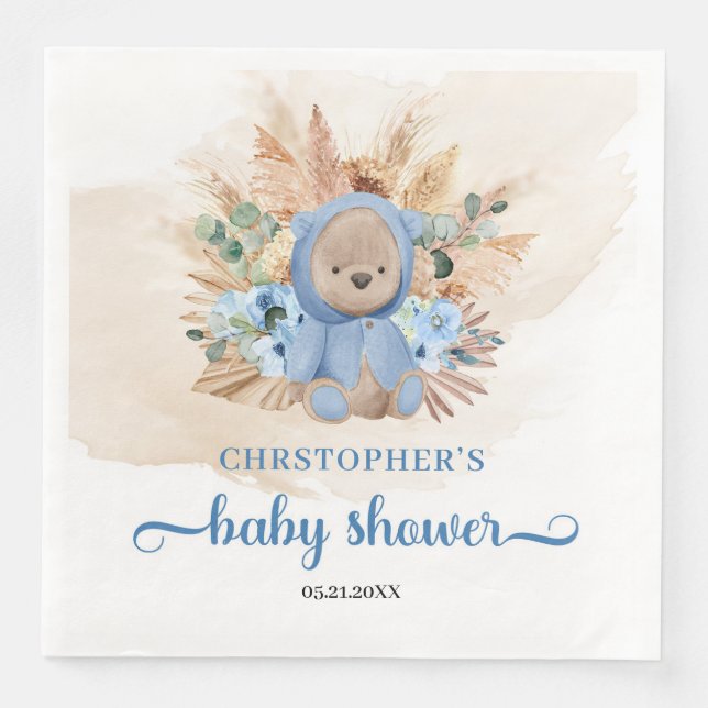 Boho tropische Pampas-Teddy tragen florale Babydus Serviette (Vorderseite)