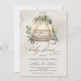 Boho tropische Vegetation und beige Babycreme Einladung