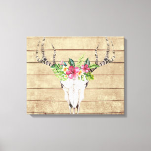 Boho-Tropischer Totenkopf auf Holz Leinwand Druck
