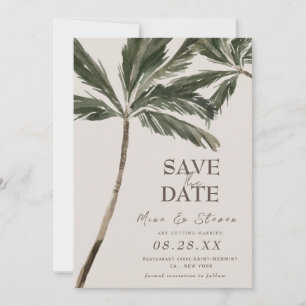 boho tropischer Wasserfarben-Palmenstrand Hochzeit Save The Date