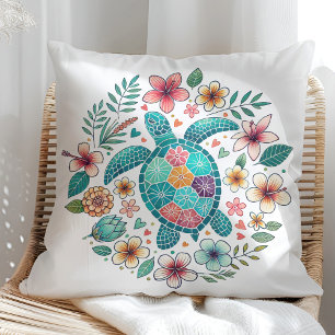 Boho Türkis Blumen Meeresschildkröte - Küste Kissen