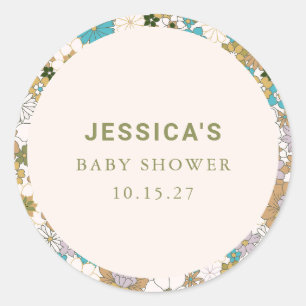 Boho Türkis Braun Floral Süße Babyparty Individuel Runder Aufkleber