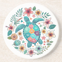 Boho Türkis Florales Meeresschildkröten-Rund - Küs
