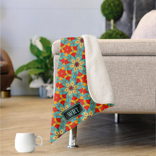 Boho Turquoise Blume Retro Glasfliesen schön Sherpadecke