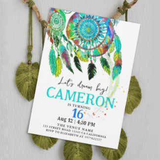 Boho Turquoise Dream Catcher Birthday Watercolor Einladung
