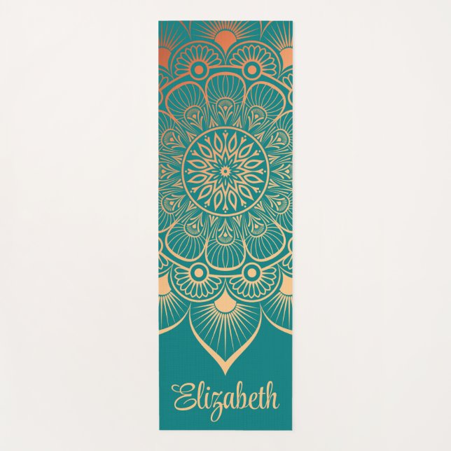 Boho Turquoise Mandala Individuelle Name Yoga Mat Yogamatte (Vorderseite)