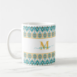 Boho Turquoise Mustard Ethnic Abstrakt Monogram Kaffeetasse
