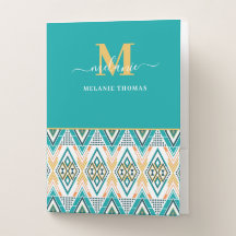 Boho Turquoise Tribal Diamond Monogram